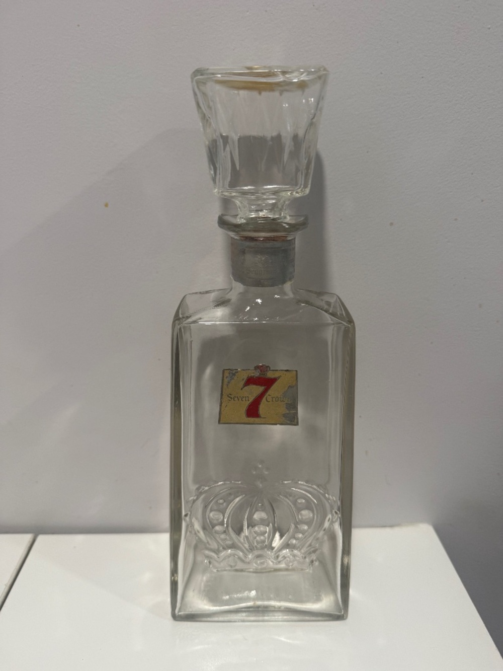 Vintage Seagram's 7 Crown Whiskey Decanter Bottle with Diamond Stopper - 1960s